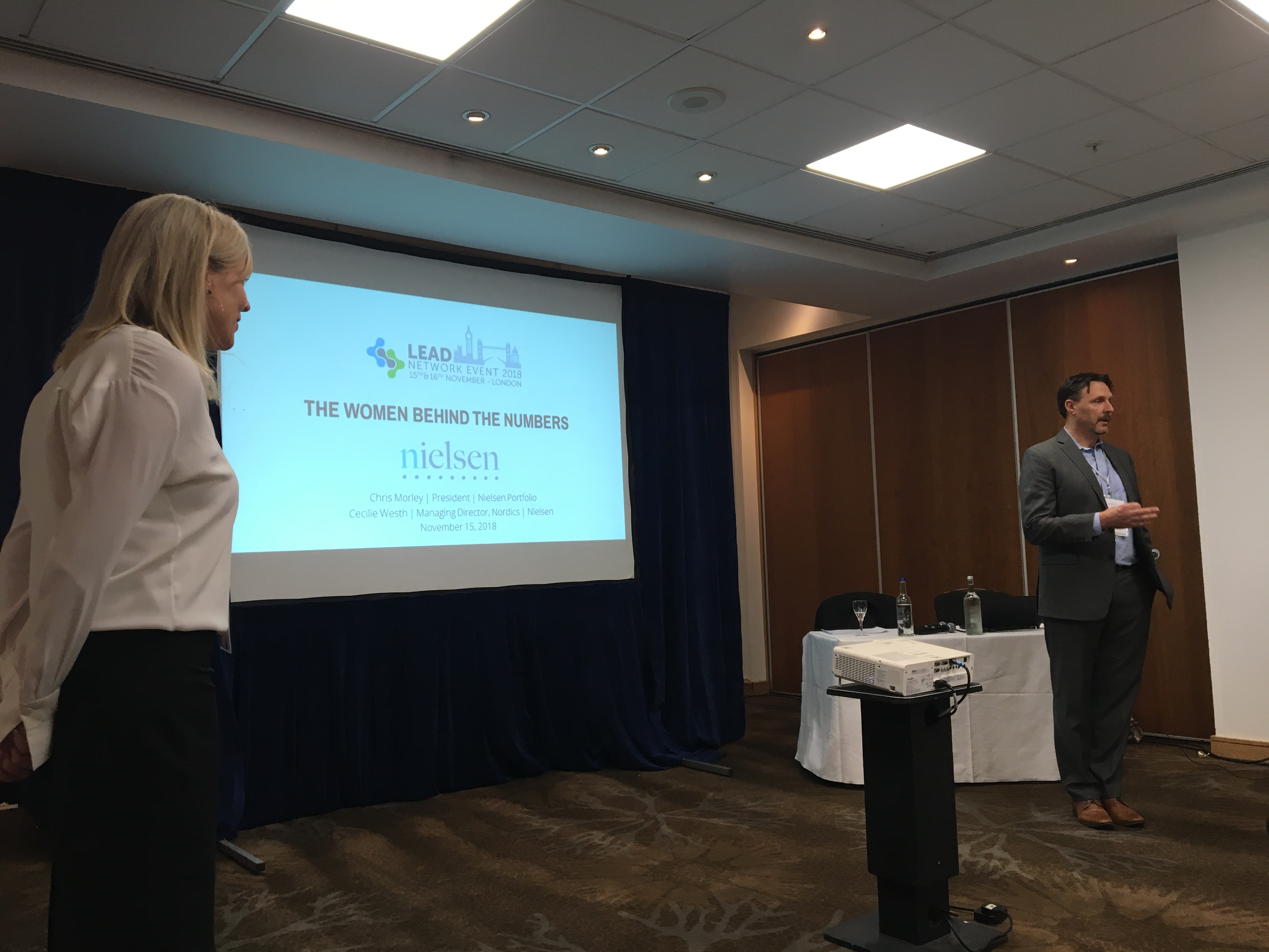 Cecilie Westh (left) and Chris Morley (right) presenting “The Women Behind the Numbers” breakout session.