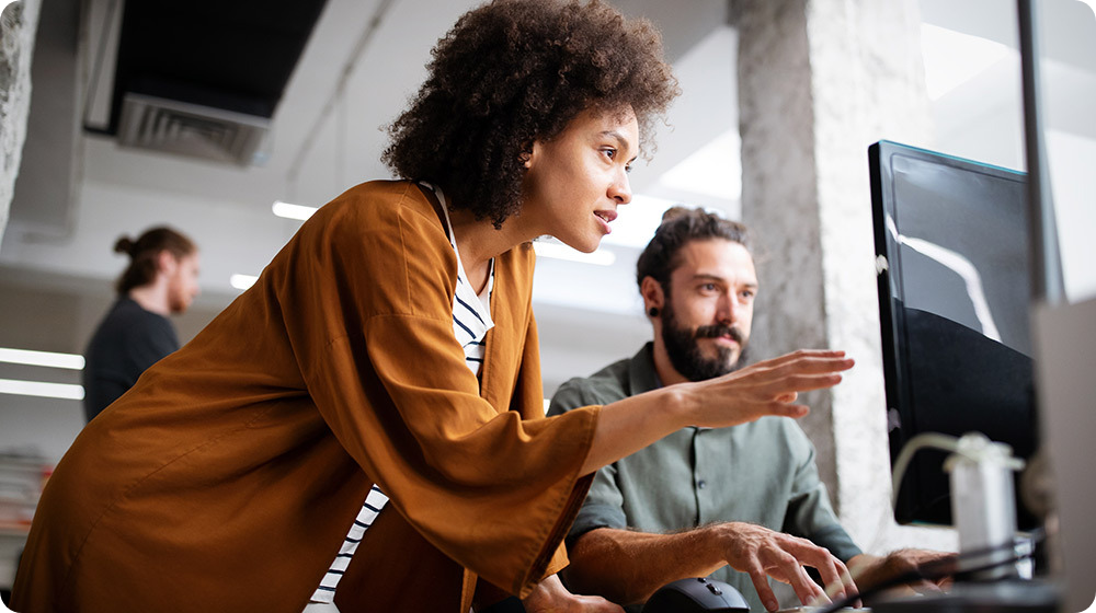 A confident Women in office represents data