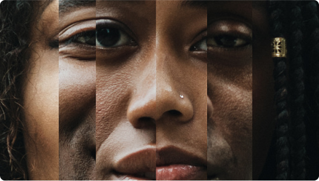 Uma imagem de rosto cortada para três mulheres negras